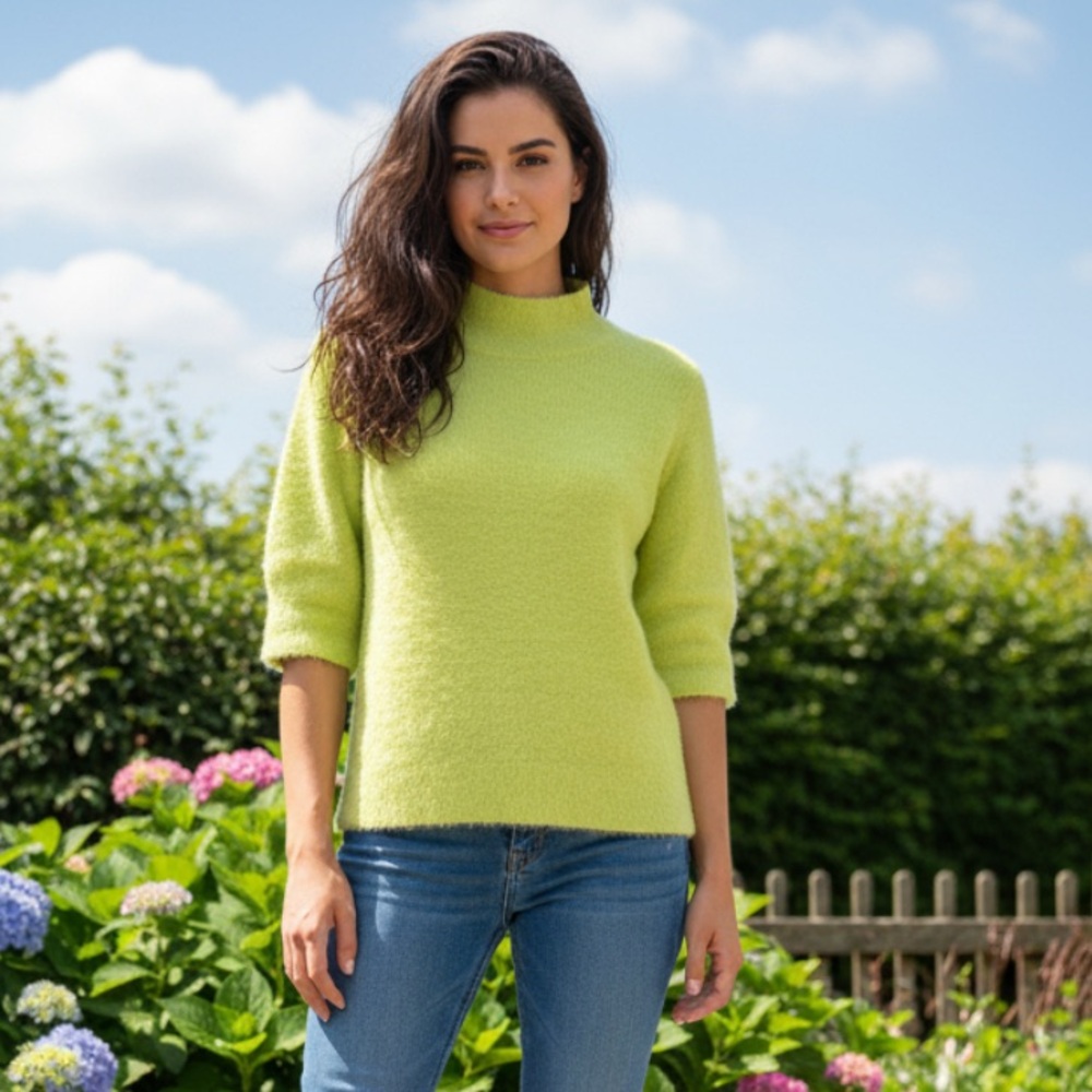 Bailey 44 Fuzzy Mockneck Sweater in Chartreuse Yellow Green Size Large